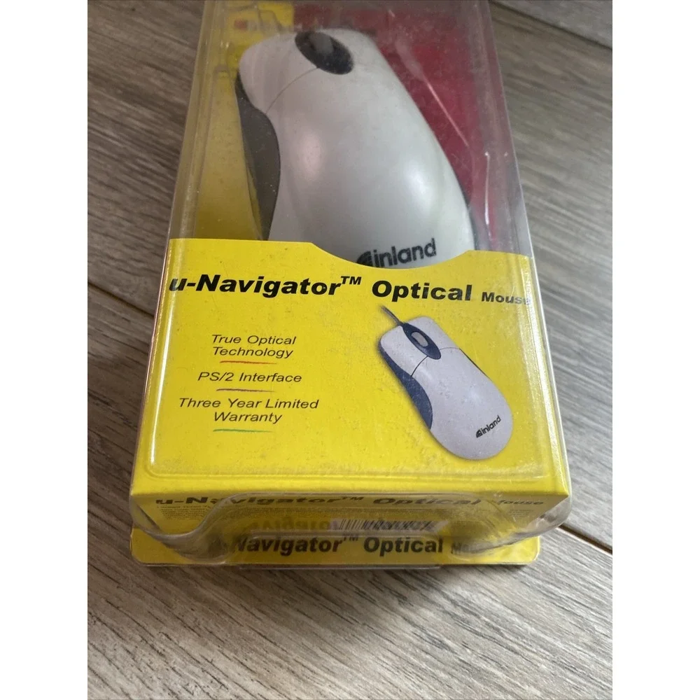 Inland u-Navigator Optical Mouse Vintage PS/2 Wired White Blue 07236 New Sealed